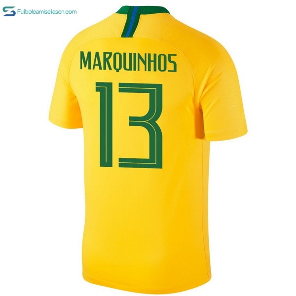 Camiseta Brasil 1ª Marquinhos 2018 Amarillo